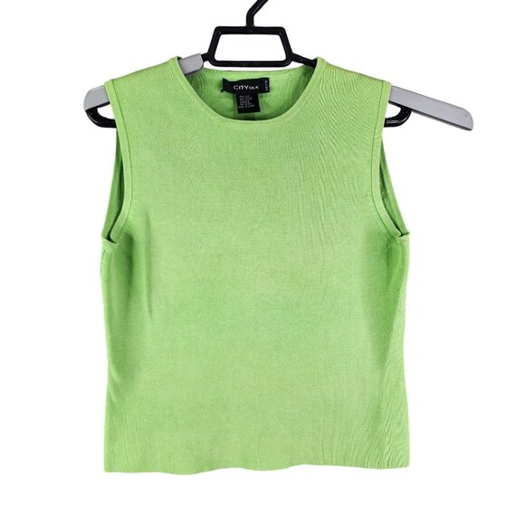 Women's City Silk Petite Sleeveless Top Green Silk Blend Size PS - Picture 1 of 9